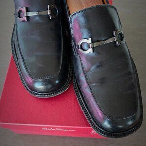 Salvatore Ferragamo Studio Loafers 7D Blk Leather Chrome Gancini Bit Dress Shoe